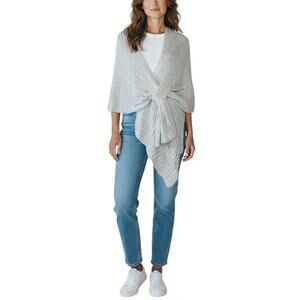 Chico’s Women’s Josie Ribbed Wrap Pierre Gray Acrylic Knit Shawl Size S/M New